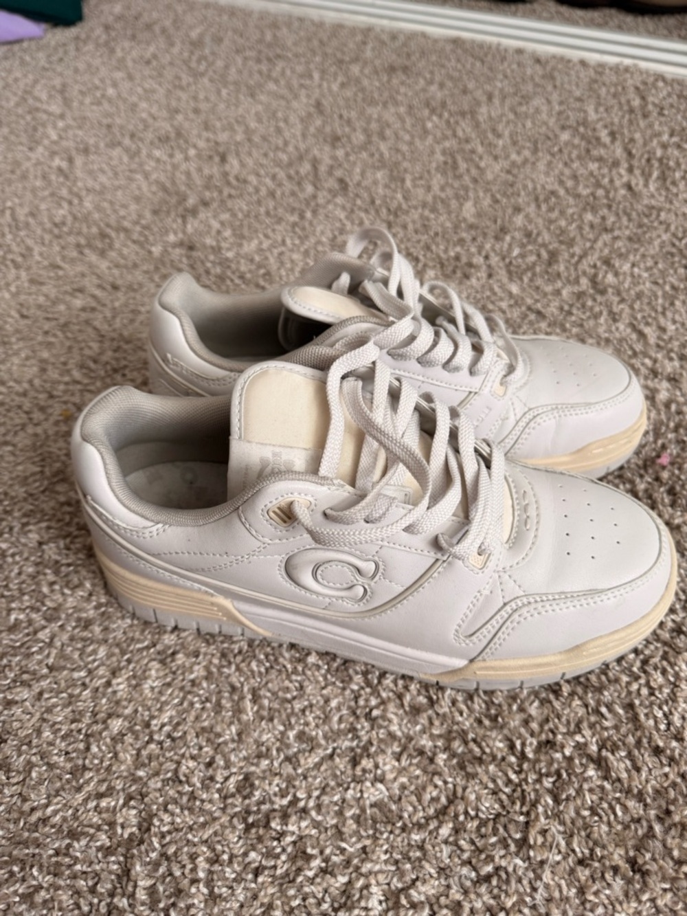 Coach White and Beige Leather Sneakers - Picture 2 of 8